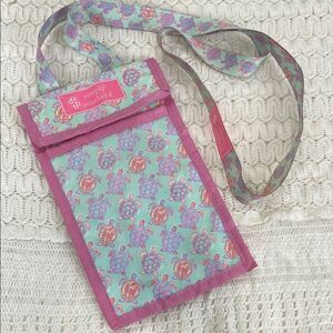 Simply Southern Turtle Crossbody Bag Purse All Over Print Pink Teal Clear